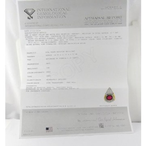 18K Yellow And White Gold Pink Tourmaline and Diamond Pendant Enhancer #3834 - Picture 9 of 9